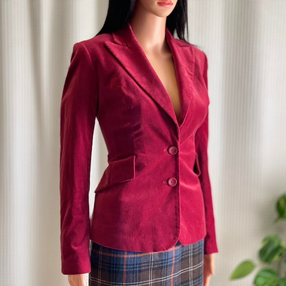 Vintage Y2K Body by Victoria Red Velvet Blazer Jacket Holidays Christmas Size 2